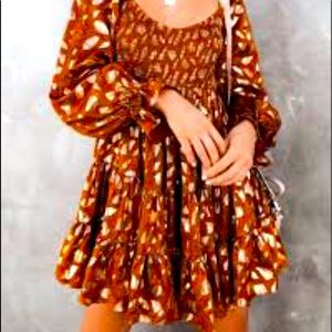 NWT Carmel brown and gold babydoll dress